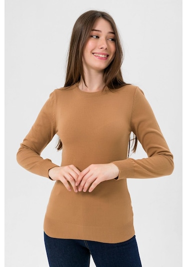 Miss Poem Kadın Uzun Bisiklet Yaka Basic Kışlık Camel Triko Kazak Camel