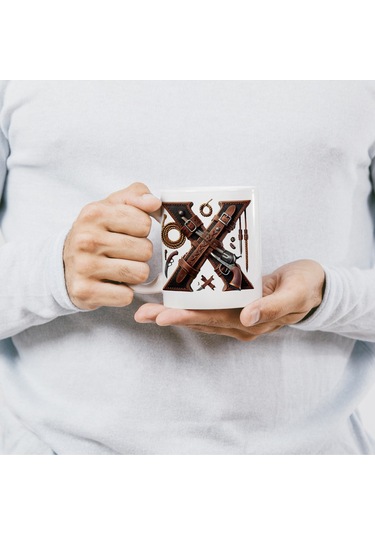 X Harfi Kovboy Temalı Bardak 330 Ml İsim / Harf Kişiye Özel Hediye - Vahşi Batı Konsept Beyaz