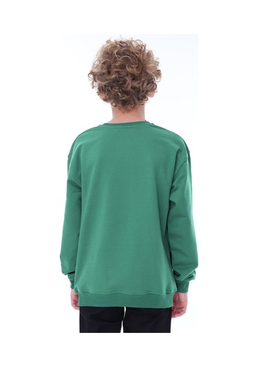 Zuzunga Oversize Unisex Basic Düz Yeşil Renk %100 Pamuk Çocuk Sweatshirt Yeşil