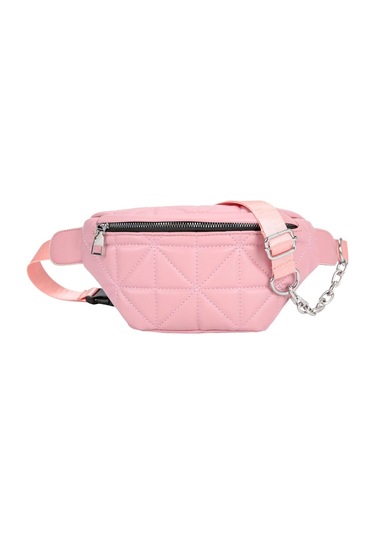 Bel Çantası Moda Kafes Desen Göğüs Çantası Kadın Düz Renk Zincir Fanny Bel Kemeri Kese Günlük Seyahat Çapraz Omuz Çantası Pembe
