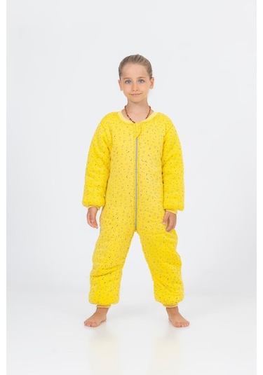 Kız Erkek Çocuk Kalın Elyaf Dolgulu Premium Kalite 2.5 Tog Desenli Uyku Tulumu Açık Sarı