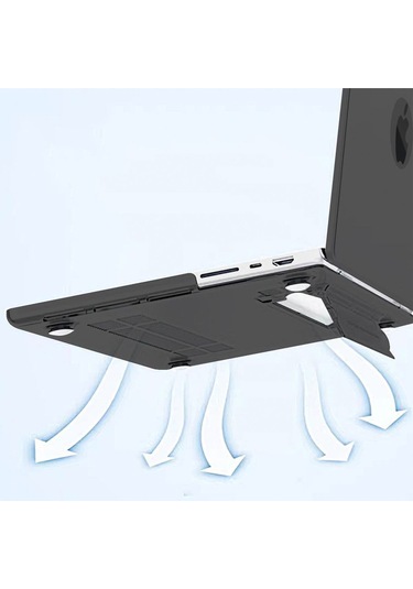 Macbook Air 13.6" M2-m3 Çip 2022/2024 A2681 A3113 Uyumlu Standlı Şeffaf İz Bırakmayan Koruyucu Kapak Siyah