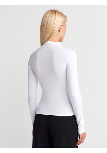 Dilvin 31433 Yarım Balıkçı Yaka Top-beyaz Beyaz