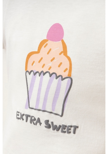 %100 Pamuklu Extra Sweet T-shirt Ekru