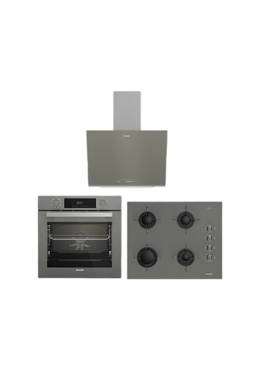 Arçelik Steam Grion AFC 341 G - OCD T 651 EG  - ADE 606-2 G Gri Cam Ankastre Set