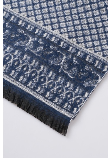 İnce Dokulu Desenli Viskon Şal Kaşkol Atkı Lacivert