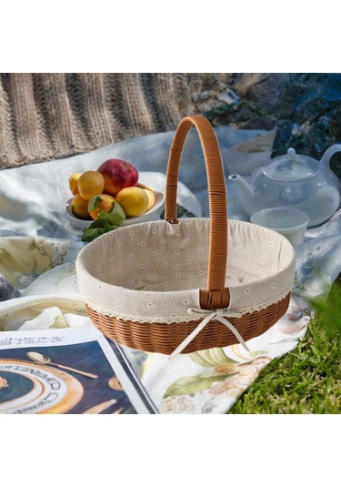 Homyl Taklit Rattan Piknik Sepeti Dokuma Meyve Stil C
