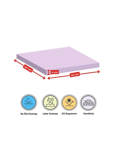 4'lı Sandalye Minderi Su İtici Kumaş 40x40 Cm Sünger Sandalye Minderi Bağcıklı Lila