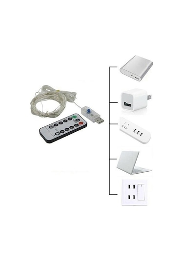 Günışığı Renk Uzaktan Kumandalı Ve Fonksiyonlu 10 Metre Usb Peri Led Kamp Parti Kutlama Aydınlatma Günışığı