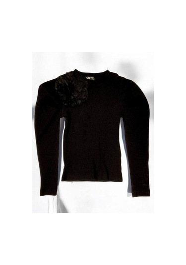 Kız Çocuk Kol Detaylı Çiçekli Fitilli Bluz-14802 Siyah