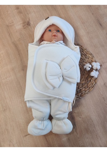 Soft Yumuşak Ayaklı Bebek Kundağı Unisex Bebek Dış Kundak Battaniyesi Hastane Çıkışı Uyku Tulumu Ekru