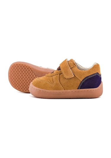 Rakerplus Bob Hakiki Deri Taba Barefoot Cırtlı Lastikli Bebek Sneaker Ayakkabı Taba