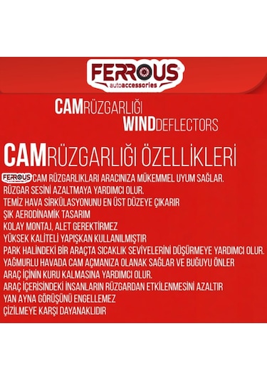 Ford Tourneo Courier Fitil Üstü Ferrous Cam Rüzgarlığı 2li Set 2023 Ve Üstü