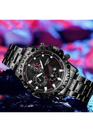 Fastbuy Fngeen 5757 Erkek Saat, Su Geçirmez, Paslanmaz Çelik, Siyah Deri Kılıf, Beyaz Yüzey, Spor Tarzı, Çok Renkli Çok Renkli