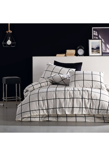 Coté Blanc Karo Siyah %100 Pamuk Çift Kişilik Nevresim Takımı Siyah