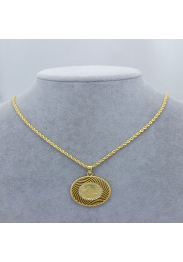 Yeni Sezon Vip Özel Seri 22 Ayar Altın Kaplama Burgu Zincir'li Osmanlı Tuğra'lı Kadın Kolye Gold