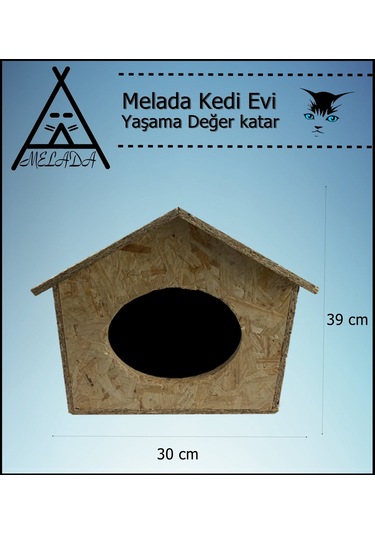 Melada Kedi Evi Dış Ortam Uygun Ahşap Kedi Evi Osb 39x32x30 Cm