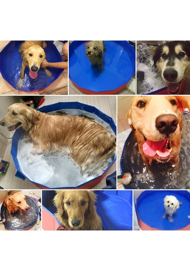 Vkemall Küçük Evcil Hayvanlar İçin Çekirdekli Katlanabilir Banyo Havuzu - 60cm Çap X 20cm Yükseklik, Pvc Malzeme, Su Çıkarma Kanalı, Kırmızı-mavi Renk