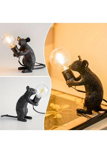 Honeybeeshop C Şık Peyn Guardian Masa Lambası Usb Güçlü Reçine Yapımı Düğme Kontrolü Ev Dekoru Yatak Odası Oturma Odası Ambiyansı Oda Dekoru Ahşap