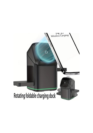 Topshop1 Siyah Manyetik Kablosuz Sarj Standi Otomatik Donebilen Hizli Sarj Istasyonu  Watch 10 9 8 7 6 5 Se Ultra İcin