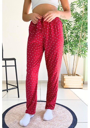 Farya Home Dreamy Soft Kadife Dokulu Desenli Süet Pijama Altı Pantolon Bordo