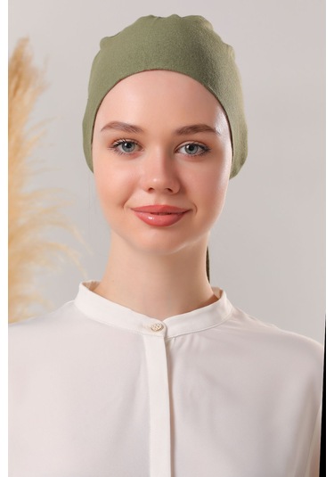 Kadın Tesettür Dikişli Set Bone Haki 3 Adet Bağlamalı Penye Bone Haki