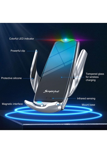 Sandwich Kablosuz Hızlı Şarj, Otomatik Klem, 360 Döner, Alüminyum Araç Telefon Tutucu