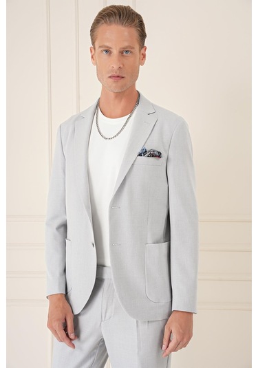 Comfort Fit Torba Cep Dokulu Esnek Pamuk Casual Gri Mavi Ceket C 676 Gri - Mavi