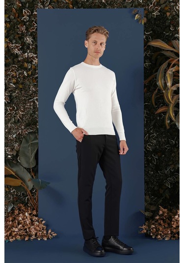 Tr 858 Slim Fit Ekru Klasik Triko Ekru