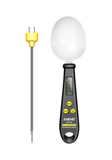 Aneng 2'si 1 Arada Abs + Paslanmaz Çelik Dijital Ekran Elektronik Mutfak Termometresi Gıda Ağırlığı Ölçme Kaşığı - Siyah
