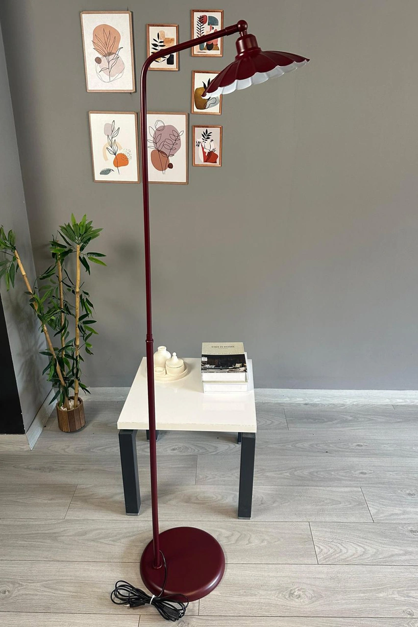 Vişne Çürüğü Lambader Düz Gövde Hareketli Başlık Metal Oturma Odası Çalışma Odası Zemin Lambası Bordo