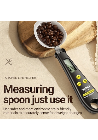 Aneng 2'si 1 Arada Abs + Paslanmaz Çelik Dijital Ekran Elektronik Mutfak Termometresi Gıda Ağırlığı Ölçme Kaşığı - Siyah