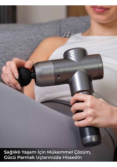 Profesyonel Şarjlı 5 Başlıklı Masaj Tabancası Vurmalı Titreşim Spor Aleti Gri