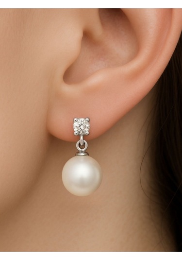 925 Ayar Gümüş Tektaş Detaylı Inci Küpe Gelinlik, Abiye Nikah Için Zarif Tasarım Gümüş