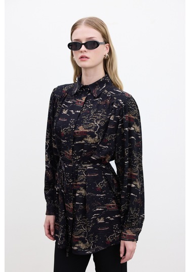 Kuşaklı Retro Tarz Gömlek Osaka Çok Renkli