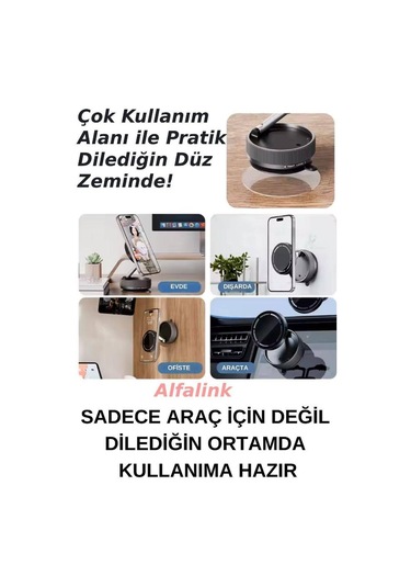 Alfalink K10b Siyah Vacum Katlanır Araç Telefon Tutucu - Ayna-cam Magsafe