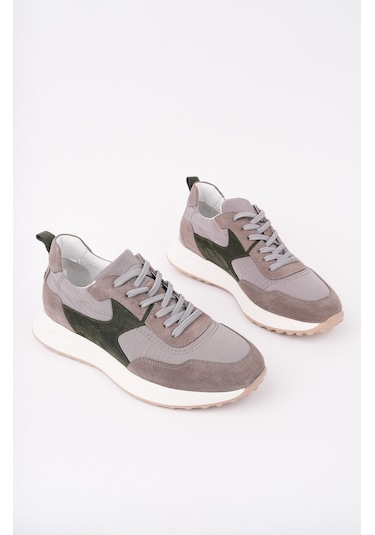 Muggo Svenson Kalın Taban Bağcıklı Hakiki Deri Erkek Günlük Sneaker Spor Ayakkabı Haki