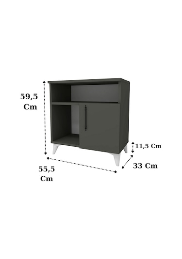 Vela Tek Kapaklı 2 Açık Bölmeli Komodin & Şifonyer Yatak Odası Başucu Düzenleyici Komidin - Antrasit
