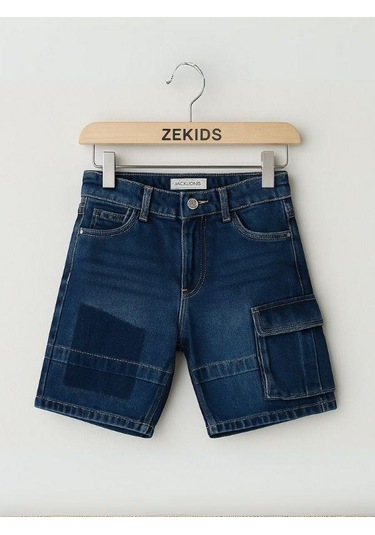 Çocuk Kargo Cepli Kot Şort-16005 Lacivert