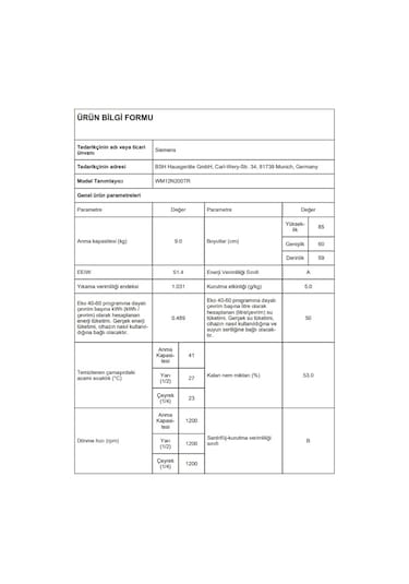 Siemens WM12N200TR 1200 Devir 9 KG Çamaşır Makinesi
