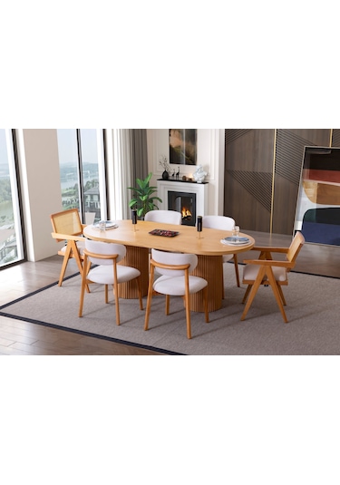 Stella İskandinav Natural Ahşap Masa Sandalye Takımı 90x200 Natural