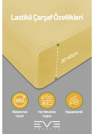 Eve Tekstil %100 Pamuk Ranforce Çarşaflı Yastık Ve Yorgan Kılıflı Çift Kişilik Nevresim Takımı 200x220 Cm Sarı
