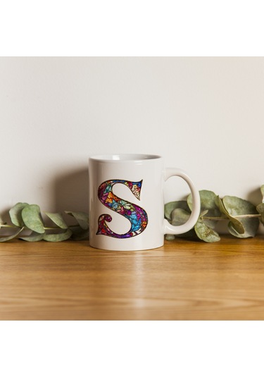 S Harfi Bardak 330 Ml İsme/harfe Özel Hediye, Renkli Harf Tasarım Beyaz