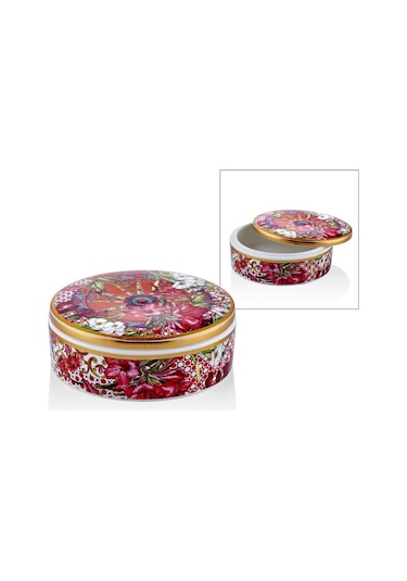 Lamedore Lılyum Desenli Alcak Yuvarlak Kutu 12x12x4 Cm