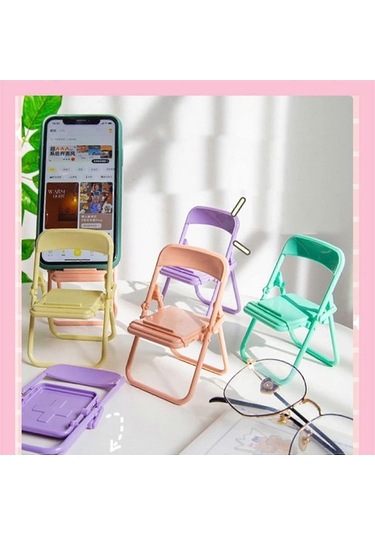 Bloomnest Mini Katlanır Sandalye Telefon Tutucu, Şeker Rengi, Masaüstü Stand, Tüm Telefonlar İçin Uyumlu, Altın-siyah Altın - Siyah