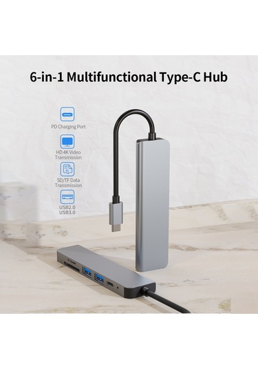 Gajeena Alüminyum 6-1 Type-c Hub: 4k Hdmı, Usb 3.0/2.0, Pd 87w, Sd/tf Kart Okuyucu Çok Fonksiyonlu扩展坞