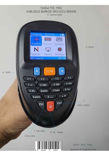 Tazga Tsc 1502-3 Kablosuz Barkod Okuyucu Ekranlı