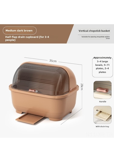 Xiyyadms Kahverengi Orta Boy Yarı Açık Kapaklı Plastik Sulama Özelliği Li Kitchen Gereçleri Depolama Kutusu - 3-4 Kişilik Bulaşık Dolabı Organizatörü Diğer