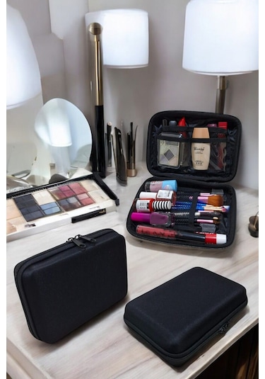 Makyaj Çantası Sert Kapaklı Kozmetik Seyahat Organizeri Siyah