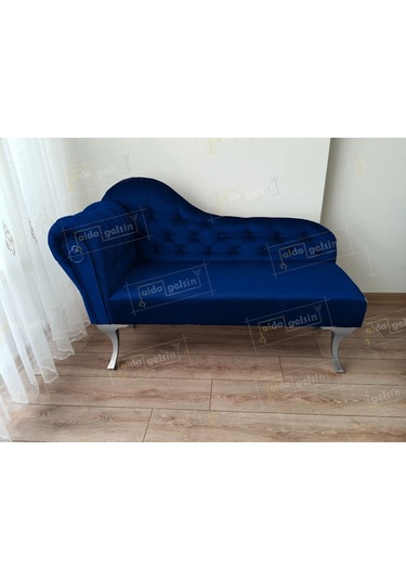 Dekoratif Bihter Koltuk Josefin Puf 110 Cm Gümüş Ayak Lacivert